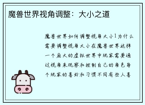 魔兽世界视角调整：大小之道